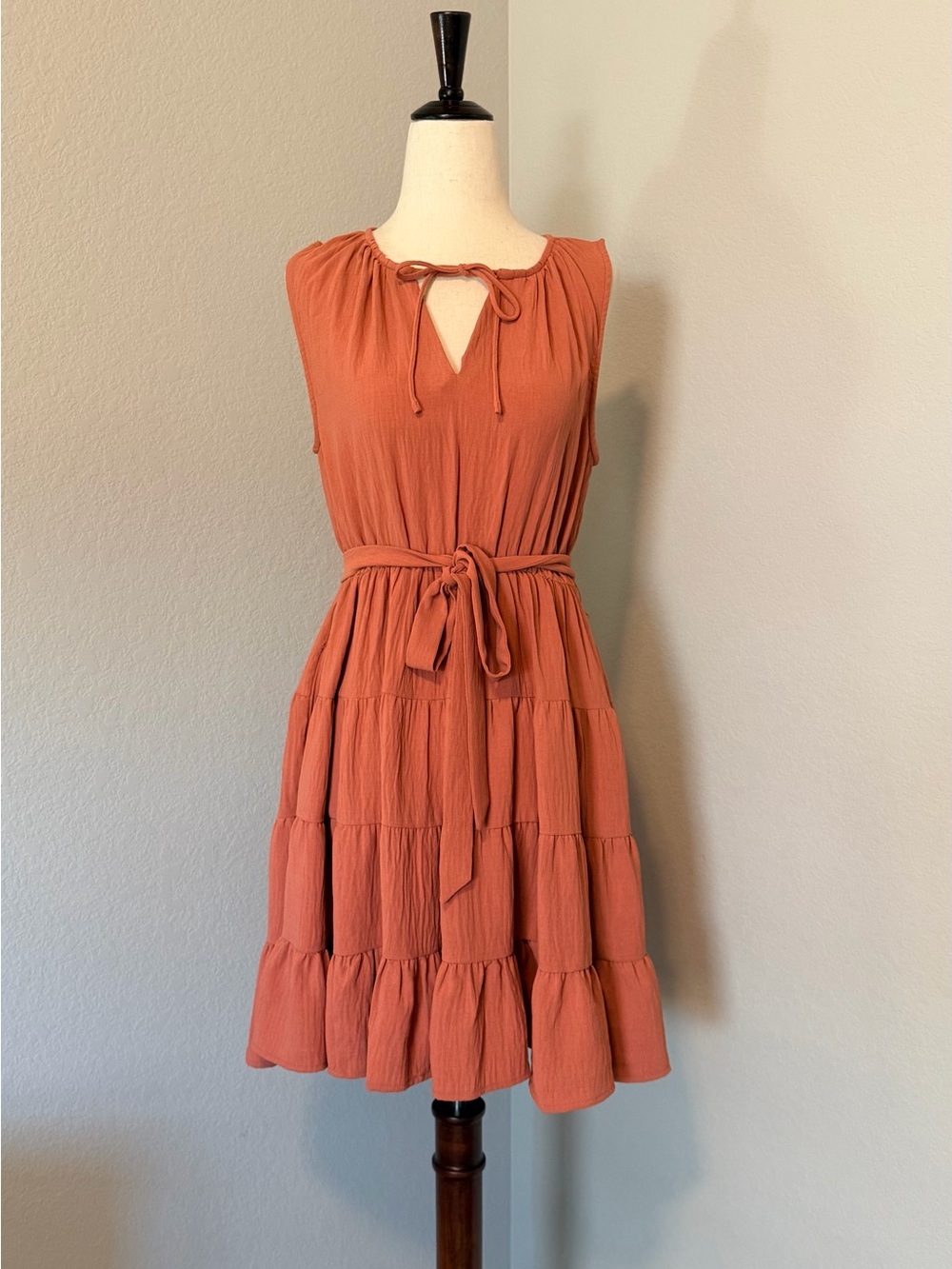 Wishlist Apparel Tiered Babydoll Mini Dress - Rust/Terracotta (Size Small)